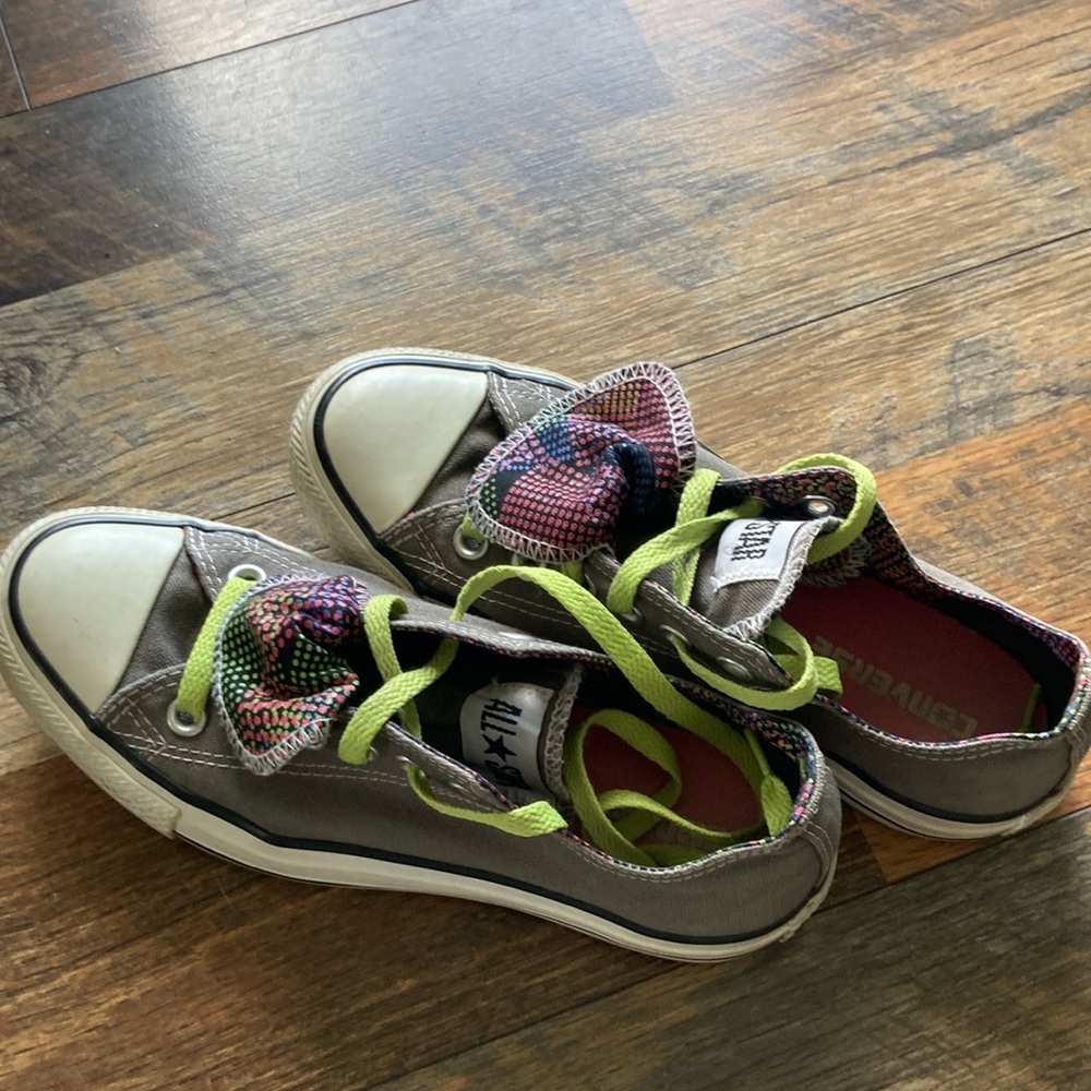 Converse Athletic Shoes Green Gray Bold Laces